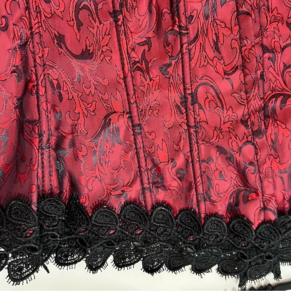 Dreamgirl Red & Black Lace Bustier Corset with Garters & Thong New Medium - Picture 12 of 16